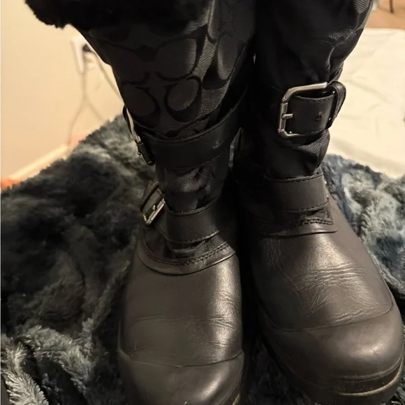 Vintage coach boots sz 8.5 monogram logo black canvas/sherpa  Y2K - NWOT - Picture 14 of 15